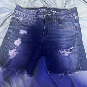 American Eagle Outfitters Blue Distressed Denim Shorts